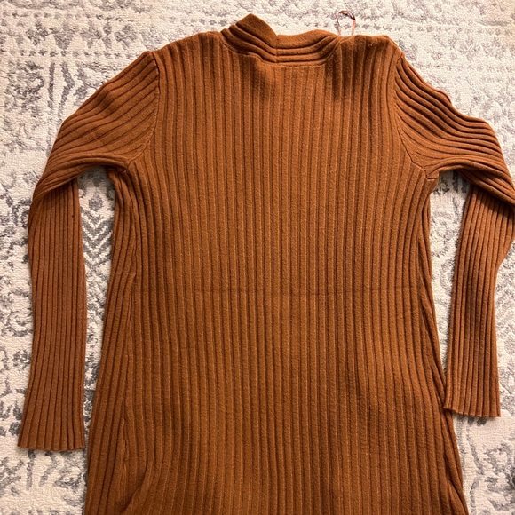 Long Ribbed Cardigan Sweater | Rust Orange | Size Small - Picture 2 of 4